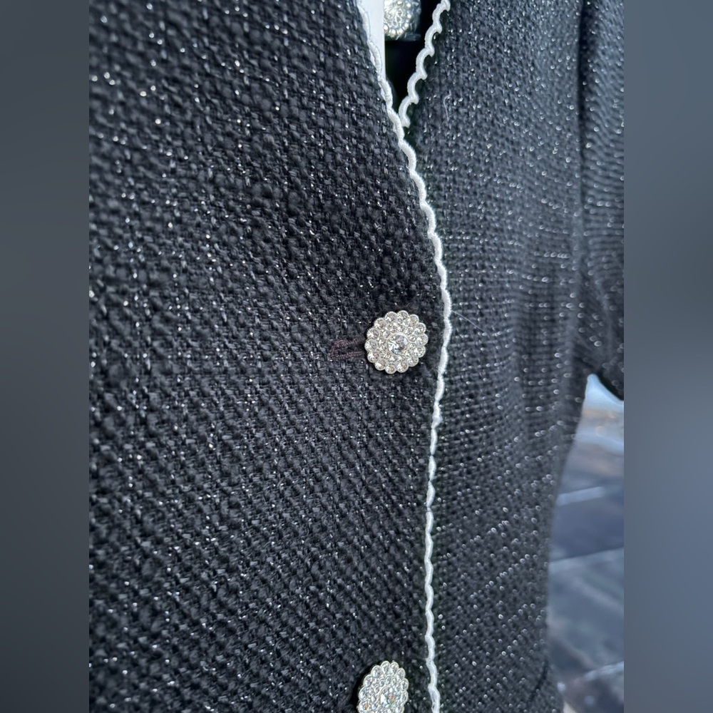 🆕 AQUA Black Tweed Lace Trim Button Front Dress Bloomingdale’s Office Size M - Picture 10 of 16
